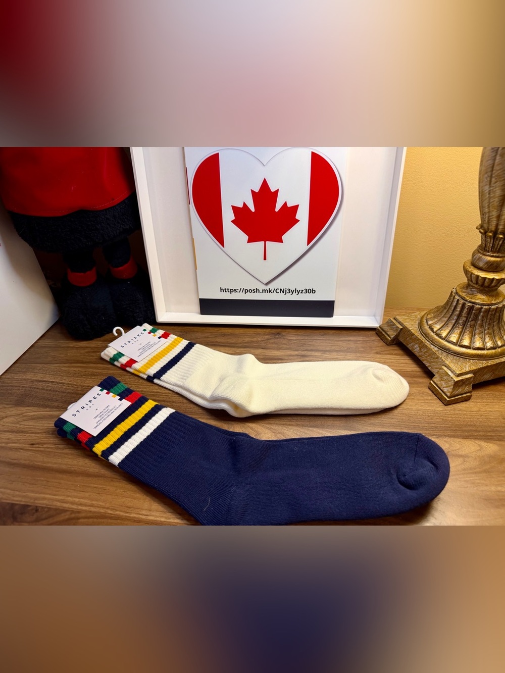 HBC Stripes Lg/XL Unisex Multistripe Crewsocks.- 1 Navy and 1 White -BNIP